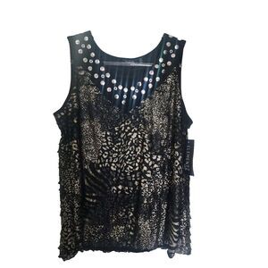 Elements 1X Silver Studded Sleeveless Black Gold Tank Top